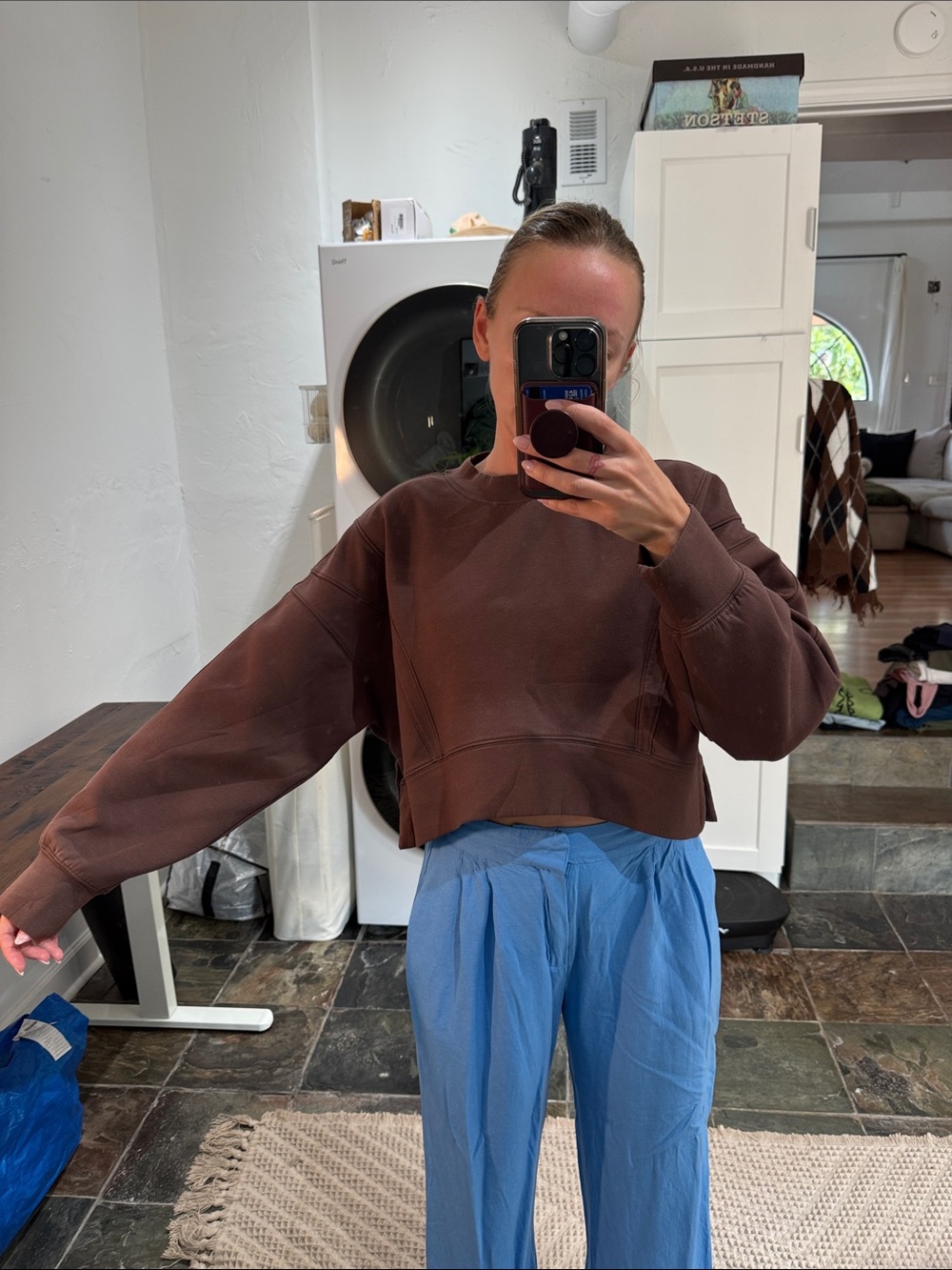 Women's Chocolate Brown Cropped Crewneck Sweatshirt